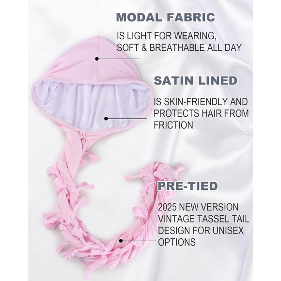 ⚡Men Women B- Lavender With White Tassel Satin Head Wraps Skull Cap Braid Turban - Picture 2 of 9